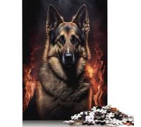 500 Pieces German Shepherd Dog Fire Jigsaw Puzzles for Adults Wooden Puzzle Adult Jigsaw Puzzle Home Educational Games DIY Toys 500pcs (52x38cm)