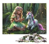 500 Pieces Girl with A Unicorn Jigsaw Puzzle Wooden Puzzle Adult Jigsaw Puzzle Sustainable Puzzle for Adults 500pcs (52x38cm)