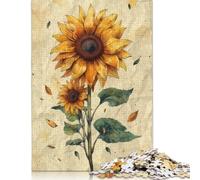 500 Pieces Gold Sunflower Watercolor Puzzle for Adults Wooden Puzzles Educational Game Challenge Toy 500pcs (52x38cm)