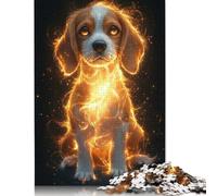 500 Pieces Golden Glow Beagle Puppy - Mystical Dog Art - Enchanted Canine Portrait for Adults Difficult Jigsaw Puzzles Puzzles for Adults Educational Game Challenge Toy 500pcs (52x38cm)