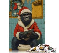 500 Pieces Gorilla Santa on Toilet Christmas Jigsaw Puzzles for Adults Jigsaw Puzzle for Family Time Brain Challenge 500pcs (52x38cm)