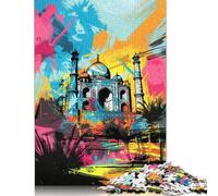 500 Pieces Graffiti Taj Mahal Puzzle Jigsaw Difficulty Puzzle Jigsaw Educational Game Toy 500pcs (52x38cm)