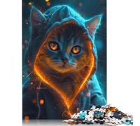 500 Pieces Grey Cat Glowing At Night for Adults Difficult Jigsaw Puzzles Puzzles Wooden Puzzles Educational Game for Adult Teenagers 500pcs (52x38cm)