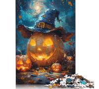 500 Pieces Halloween Jack-o-Lantern with Hat for Adults Difficult Jigsaw Puzzles Puzzles Wooden Puzzles Educational Game for Adult Teenagers 500pcs (52x38cm)