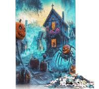500 Pieces Halloween Pumpkin Creatures Jigsaw Wooden Puzzle Jigsaws for Adults Family Entertainment Toys 500pcs (52x38cm)