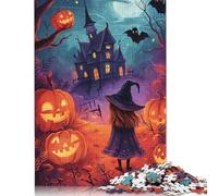 500 Pieces Halloween Witch And Haunted House for Adults Difficult Jigsaw Puzzles Puzzles Wooden Puzzles Educational Game for Adult Teenagers 500pcs (52x38cm)