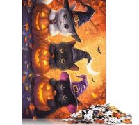 500 Pieces Halloween Witch Cats Puzzles Wooden Puzzle for Adults And Teenager Puzzling for Gift 500pcs (52x38cm)
