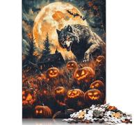 500 Pieces Halloween Wolf And Pumpkins Jigsaw Wooden Puzzle Jigsaws for Adults Family Entertainment Toys 500pcs (52x38cm)