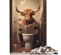 500 Pieces Highland Cow on The Toilet Jigsaw Puzzle Jigsaws for Adults for Adults& Teenagers Age 12 Years Up 500pcs (52x38cm)