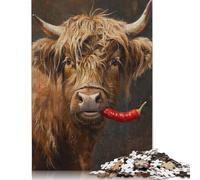 500 Pieces Highland Cow Red Pepper Jigsaw Puzzle Puzzle for Adults And Teenager For Family Fun & Game Night 500pcs (52x38cm)