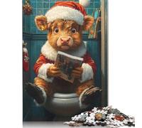 500 Pieces Highland Cow Santa on Toilet Jigsaw Puzzles for Adults Wooden Puzzle Jigsaws for Adults Stress Relief Toys 500pcs (52x38cm)