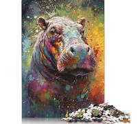 500 Pieces Hippo Painting for Adults Difficult Jigsaw Puzzles Wood Puzzles Wooden Puzzles Game Toys for Adults 500pcs (52x38cm)