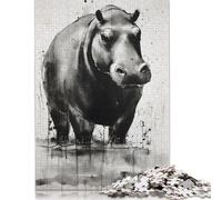 500 Pieces Hippopotamus Ink Art Jigsaw Puzzle Adults Difficulty Puzzles Educational Toy Games Family Decoration 500pcs (52x38cm)