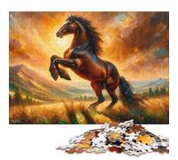 500 Pieces Horse in Golden Sunset Jigsaw Square Puzzle for Adults Wooden Puzzles Unique Challenge Games 500pcs (52x38cm)