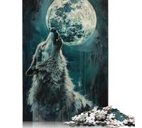 500 Pieces Howling Wolf Moon Night Jigsaw Puzzle Wooden Puzzle Adult Jigsaw Puzzle Sustainable Puzzle for Adults 500pcs (52x38cm)