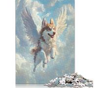 500 Pieces Husky Angel Pet Loss Tribute Art Angel Dog in The Clouds Jigsaw Puzzles Puzzles for Teenagers Gifts for Adults Puzzle Gifts 500pcs (52x38cm)