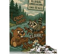 500 Pieces Illegal Lumberjacking Cartoon with Beaver And Raccoon Jigsaw Puzzle Wooden Puzzles for Adults Teenagers Teenager Man Woman Gift 500pcs (52x38cm)