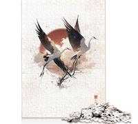500 Pieces Japanese Red Crowned Crane Poster Creative Square Jigsaw Puzzles for Adults And Wooden Puzzles Challenging Game 500pcs (52x38cm)