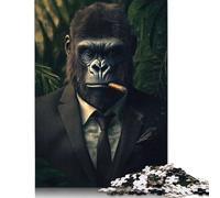 500 Pieces Jigsaw Gorilla Boss Monkey Cigar in Suit Jigsaw Educational Game Toy Family Decoration Adults Challenging 500pcs (52x38cm)