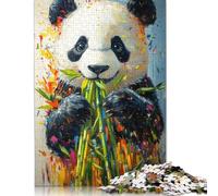 500 Pieces Jigsaw Panda Eating Bamboo Puzzle for Adults Woodenboard Puzzles Educational Games Home Decoration Puzzle 500pcs (52x38cm)