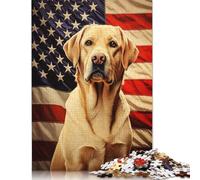 500 Pieces Jigsaw Puzzle American Flag Labrador Square Puzzle for for Adults Children, Wooden Puzzle Game 500pcs (52x38cm)