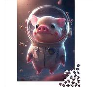 500 Pieces Jigsaw Puzzle Astronaut Space Pig Jigsaw Puzzles for Adults Woodenboard Puzzles Challenging Game 500pcs (52x38cm)