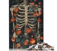 500 Pieces Jigsaw Puzzle Blooming Bones Skeleton Square Puzzle for for Adults Children, Wooden Puzzle Game 500pcs (52x38cm)