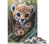 500 Pieces Jigsaw Puzzle Cheetah Cub in Grass Square Puzzle for for Adults Children, Wooden Puzzle Game 500pcs (52x38cm)