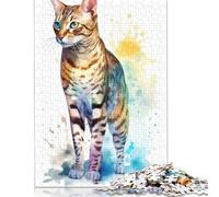 500 Pieces Jigsaw Puzzle 'Cute Bengal Cat Painting Square Puzzle for for Adults Children, Wooden Puzzle Game 500pcs (52x38cm)