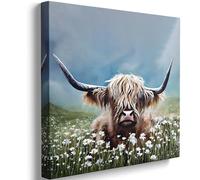 500 Pieces Jigsaw Puzzle for Adults and Teens Highland Cattle Rural Farm Animal Cute Cow in White Daisy Flowers