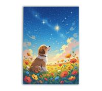 500 Pieces Jigsaw Puzzle for Adults and Teens Puppy Gazing at Starry Sky in Flower Holiday Fun and Modern Summer Home Decor