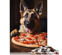 500 Pieces Jigsaw Puzzle for Adults German Shepherd Pizza Dog Jigsaw Puzzles for Adults Woodenboard Puzzles Decompressing Intellectual Educational Toy 500pcs (52x38cm)