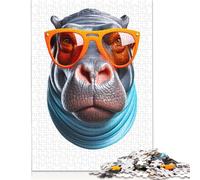 500 Pieces Jigsaw Puzzle for Adults Hippo Nerd Sunglasses Gift Jigsaw Puzzles for Adults Woodenboard Puzzles Decompressing Intellectual Educational Toy 500pcs (52x38cm)
