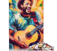 500 Pieces Jigsaw Puzzle for Teenagers Smiling Guitarist Painting Jigsaw Puzzles Aldults Puzzle Wooden Jigsaws Decompression Game Toy Puzzles 500pcs (52x38cm)