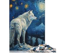 500 Pieces Jigsaw Puzzle for Teenagers Starlit White Wolf Jigsaw Puzzles Aldults Puzzle Wooden Jigsaws Decompression Game Toy Puzzles 500pcs (52x38cm)