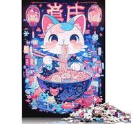 500 Pieces Jigsaw Puzzle Kawaii Cat Ramen Square Puzzle for for Adults Children, Wooden Puzzle Game 500pcs (52x38cm)