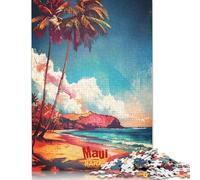 500 Pieces Jigsaw Puzzle Maui Art Poster Square Puzzle for for Adults Children, Wooden Puzzle Game 500pcs (52x38cm)