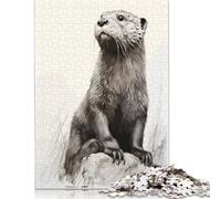 500 Pieces Jigsaw Puzzle Otter Watercolor Art Square Puzzle for for Adults Children, Wooden Puzzle Game 500pcs (52x38cm)