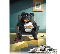 500 Pieces Jigsaw Puzzle Pug Eating Pizza Square Puzzle for for Adults Children, Wooden Puzzle Game 500pcs (52x38cm)