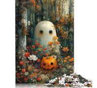 500 Pieces Jigsaw Puzzle Pumpkin Ghost Bohoo Square Puzzle for for Adults Children, Wooden Puzzle Game 500pcs (52x38cm)