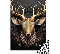 500 Pieces Jigsaw Puzzle Queen Deer Golden Art Deco Square Puzzle for for Adults Children, Wooden Puzzle Game 500pcs (52x38cm)