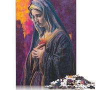 500 Pieces Jigsaw Puzzle Sacred Heart Devotion Painting Square Puzzle for for Adults Children, Wooden Puzzle Game 500pcs (52x38cm)