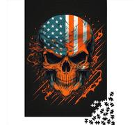 500 Pieces Jigsaw Puzzle Skull With American Flag Square Puzzle for for Adults Children, Wooden Puzzle Game 500pcs (52x38cm)