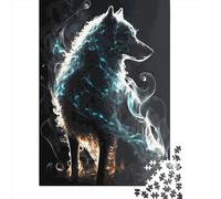 500 Pieces Jigsaw Puzzle Smoke Wolf Square Puzzle for for Adults Children, Wooden Puzzle Game 500pcs (52x38cm)