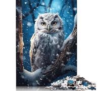 500 Pieces Jigsaw Puzzle White Owl in Snow Square Puzzle for for Adults Children, Wooden Puzzle Game 500pcs (52x38cm)