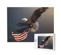 500 Pieces Jigsaw Puzzle with Storage Box, 3D Bald Eagle Flying Printed Wooden Puzzle 52x38 CM for Adults Kids Family Fun Decorative Game