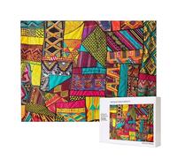 500 Pieces Jigsaw Puzzle with Storage Box, African Textile Patchwork print Printed Wooden Puzzle 52x38 CM for Adults Kids Family Fun Decorative Game