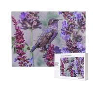 500 Pieces Jigsaw Puzzle with Storage Box, Bird in Outdoor Lavender Floral Flowers Printed Wooden Puzzle 52x38 CM for Adults Kids Family Fun Decorative Game