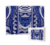 500 Pieces Jigsaw Puzzle with Storage Box, Blue Polynesian Maori Tribal Pattern Printed Wooden Puzzle 52x38 CM for Adults Kids Family Fun Decorative Game