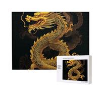 500 Pieces Jigsaw Puzzle with Storage Box, Chinese golden Yellow dragon Printed Wooden Puzzle 52x38 CM for Adults Kids Family Fun Decorative Game